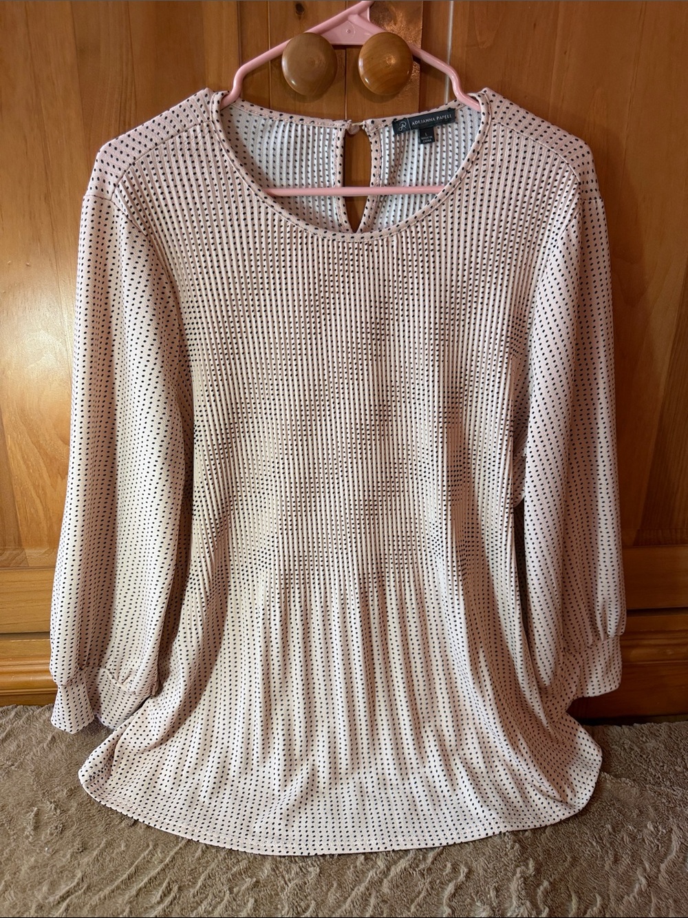 Adrianna Papell Large blush pink Polka Dot Long-Sleeve Top